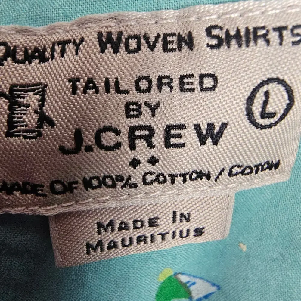 J. Crew Mens Cotton Beach Print Button Down Shirt Sz L Summer Resortwear Travel